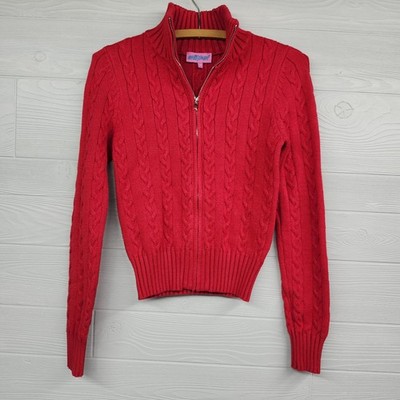 Edikted Red Cropped Cable Knit Full Zip Sweater Womens Size XS
