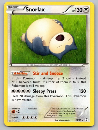 2016 POKEMON GENERATIONS SNORLAX 58/83 R LP A105468 FREE S&H