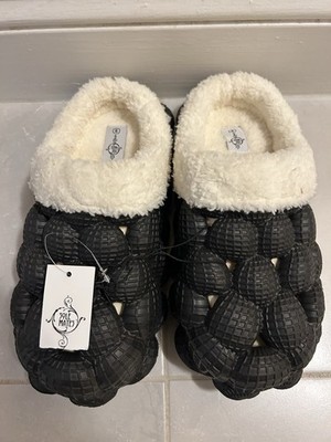 Sole Mates Black Bubble Clogs With White Fleece Lining Size 9