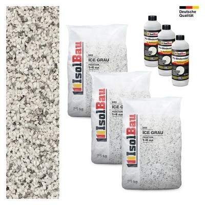 Steinteppich SET Marmorkies 75kg + 3 x PU-Bindemittel für 7,5m² 1/4mm Ice Grau