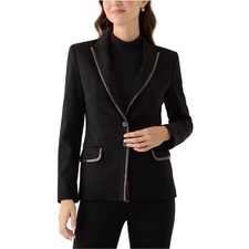 DKNY Women Black 2-Button Notch Collar Classic Tailored Ponte Jacket Size US 6
