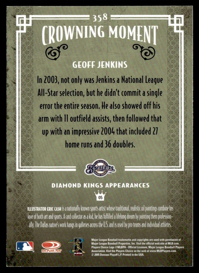 2005 Donruss Diamond Kings Geoff Jenkins Milwaukee Brewers #358 - Image 2 of 2