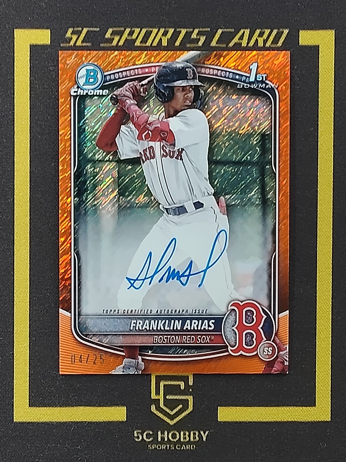 2025 Bowman Chrome 1ST Prospect Orange Shimmer Ref/25 Auto Franklin Arias FCLN
