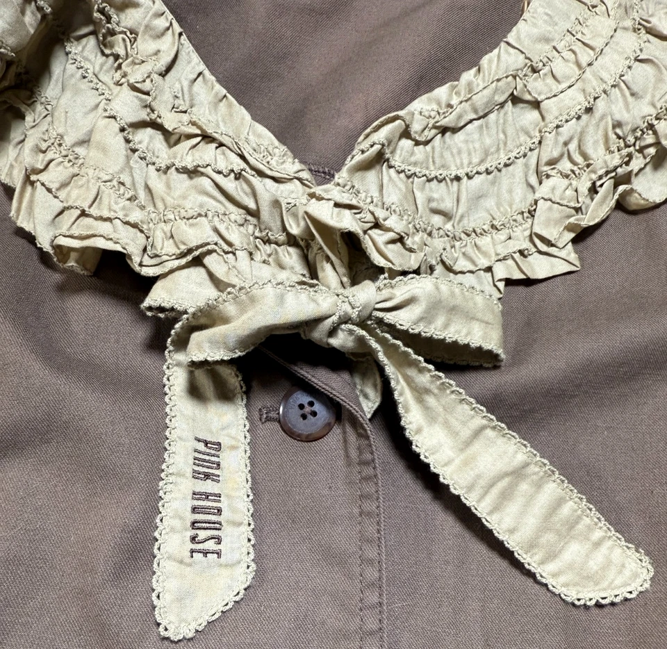 PINK HOUSE Brown Jacket Detachable Frill Ruffle Collar Japanese Mori Kei/Lolita - Image 4 of 4