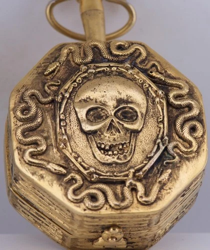 Antique French Breguet à Paris Memento Mori Skull Pocket Watch c1790 Gilt Bronze