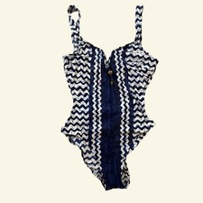 Cole of California Blue White Chevron One Piece Swimsuit Vintage Style Size 10