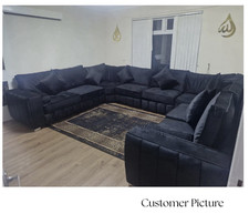 Handmade Black Velvet Corner Sofa w/ Cushions 6 Seater 240x320x240cm
