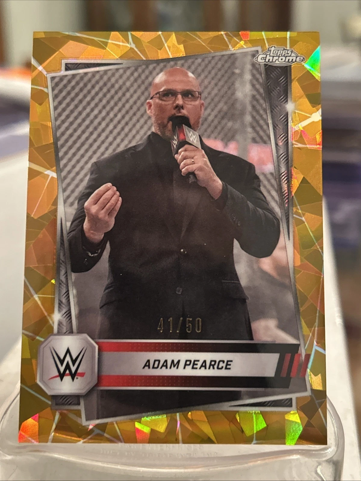 2025 Topps Chrome WWE #140 Adam Pearce Gold Geometric Refractor /50
