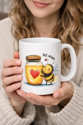 Bee Mine Valentine Mug, Cute Coffee Mug with Bee and Honey, Romantic Gift 