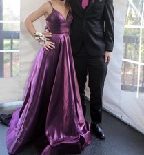 Sherri Hill Satin A-Line Prom Dress Gown Special Occasion Deep Purple Size 0