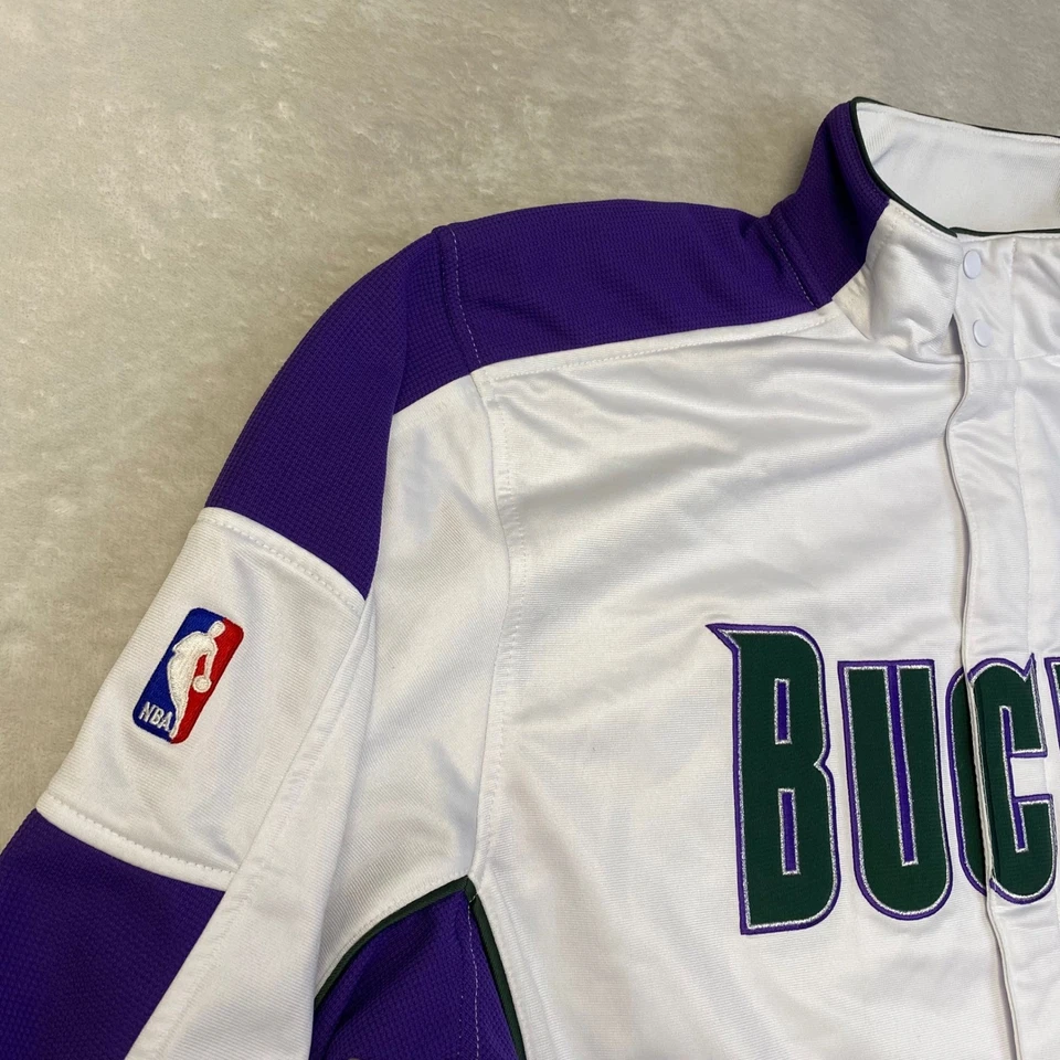 Chaqueta Reebok NBA Milwaukee Bucks L Tall Blanco Morado VTG Hombres Foto 4 de 4