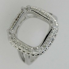 925 Sterling Silver Semi Mount Ring Setting Square Emerald SQ 14x14mm Halo White