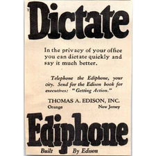 Thomas A. Edison Inc Dictate Ediphone 1924 Magazine Ad AF2-A1