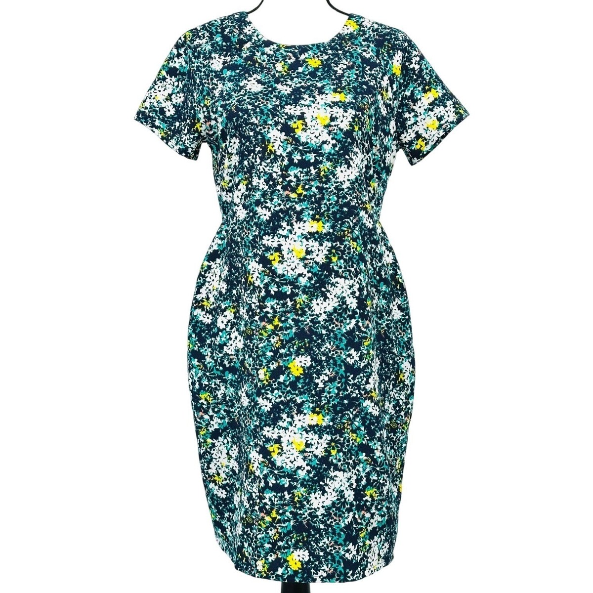 CREATIVE COMMUNE Cut-Out Shift Dress Green Floral Short Sleeve Women's Medium View 3