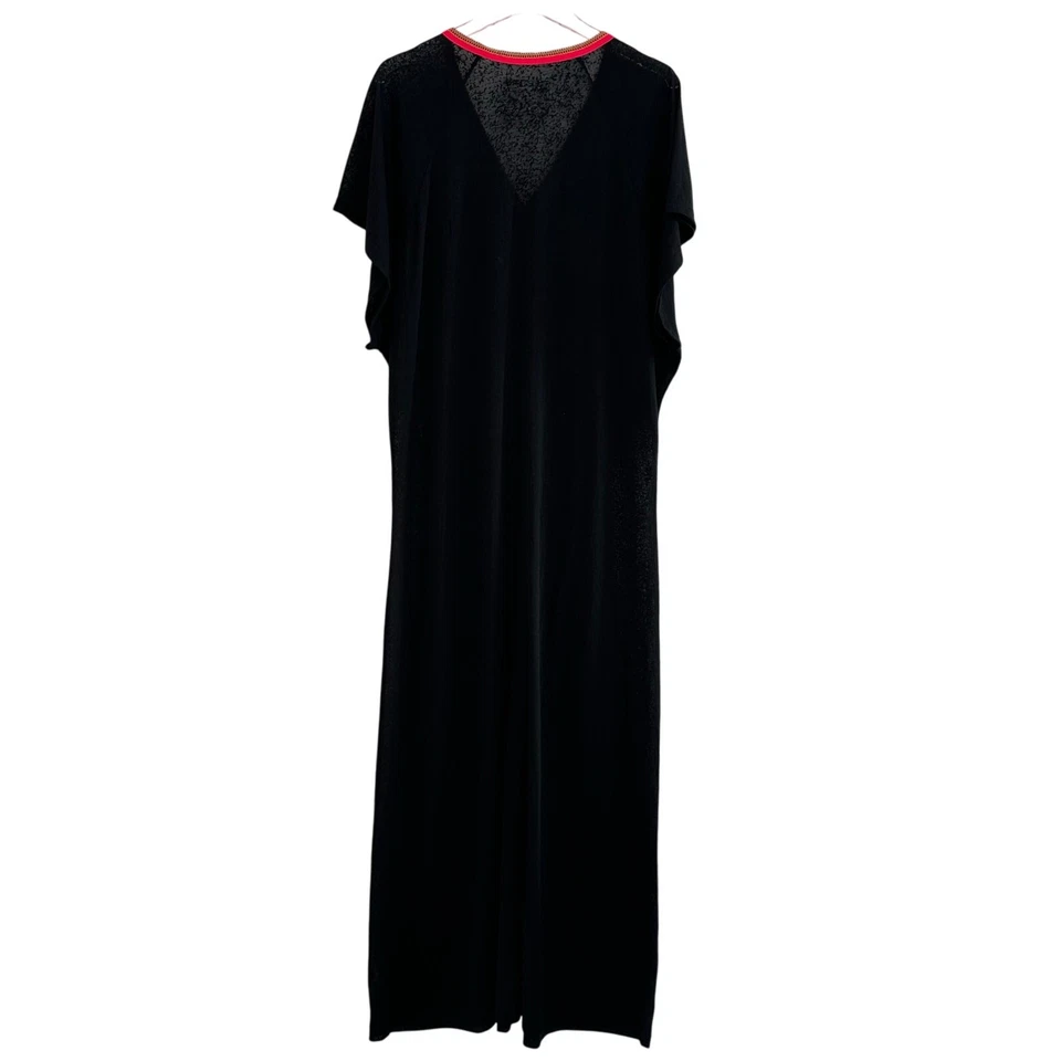 Vestido Pitusa Inca Abaya Maxi Natação Cover Up Feminino Alto Preto Decote V Burnout Transparente - Imagem 2 de 4