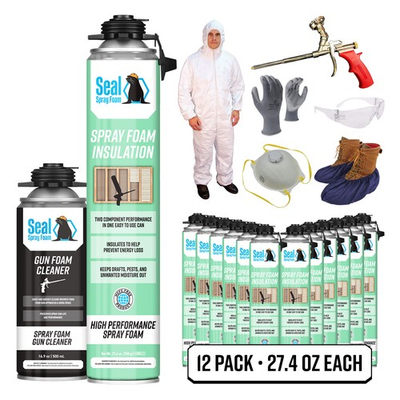 #ad Seal Spray Foam 24 Oz Can 12 Pack w Gun Cleaner and PPE Kit $219.95