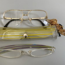 2 OKULARY DO CZYTANIA Fabrycznie nowe, +2,50 dptr. Metal Złote + Plastik Kolorowy, Z łańcuchem okularów