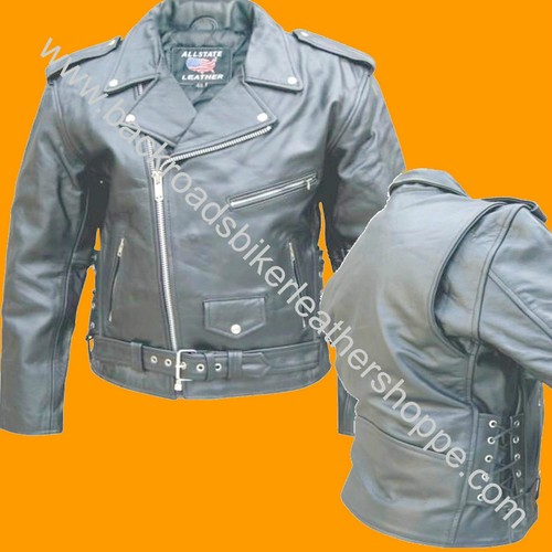 MENS COWHIDE LEATHER MOTORCYCLE BIKER JACKET SIDE LACE - Picture 1 of 4