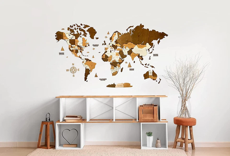 Mapa del mundo de madera 3D, mapa de viaje multicapa con estados y capitales, M\L\XL Foto 4 de 4