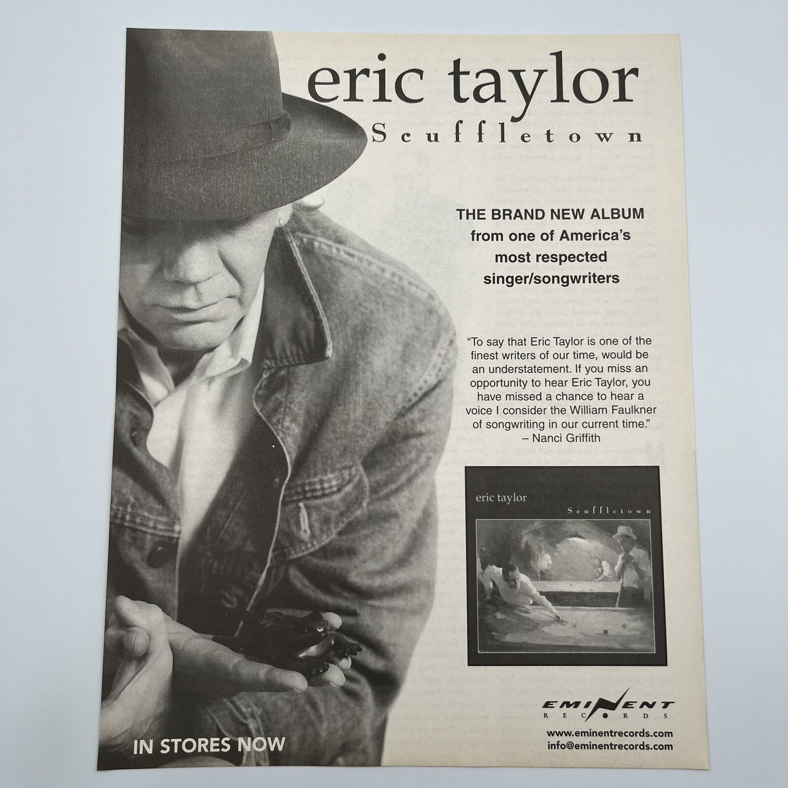 Eric Taylor Scuffletown 2001 Promo Print Ad AD ONLY 8.25"x10.5" Eminent Records eBay
