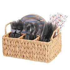 Wicker Party Silverware Caddy Water Hyacinth Plastic Cutlery Utensil H...