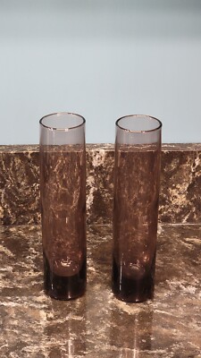 Vintage Libbey Lavender Amethyst Cylinder Vase Pair -Simple Design 7.5  Tall C-9