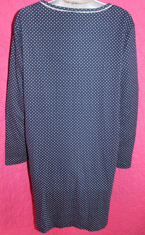 KAREN NEUBERGER Camisón Azul Lunares Hasta la Rodilla Botón Cuello Manga Larga Algodón Foto 3 de 4