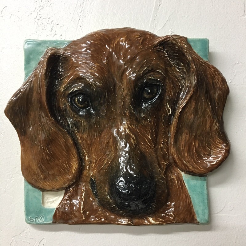 Dachshund Dog Ceramic Tile Handcrafted 3d Pet Portrait by Sondra Alexander Art