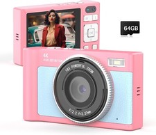 Digital Camera for Kids Teens 64MP 4K Video 18X Zoom Point and Shoot Leather
