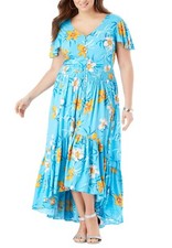 Roamans dress plus size 14 16 22 Blue Button Front high low hemline short sleeve