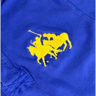 Vintage Ralph Lauren POLO Shirt Blue Yellow BIG Double Pony Mens Vintage Ralph Lauren POLO Shirt Blue Yellow BIG Double Pony Mens
