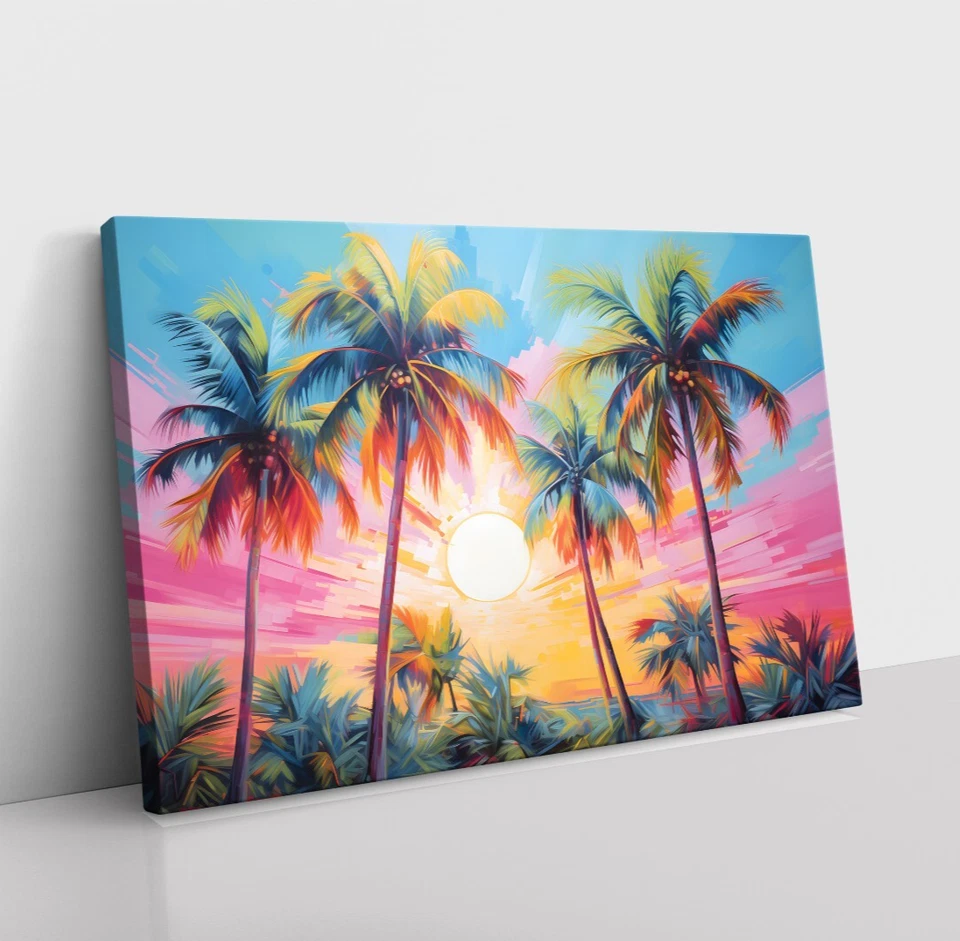 Тропические пальмы закат пляж картина маслом печать в рамке холст настенное искусство дом - Изображение 2 из 4