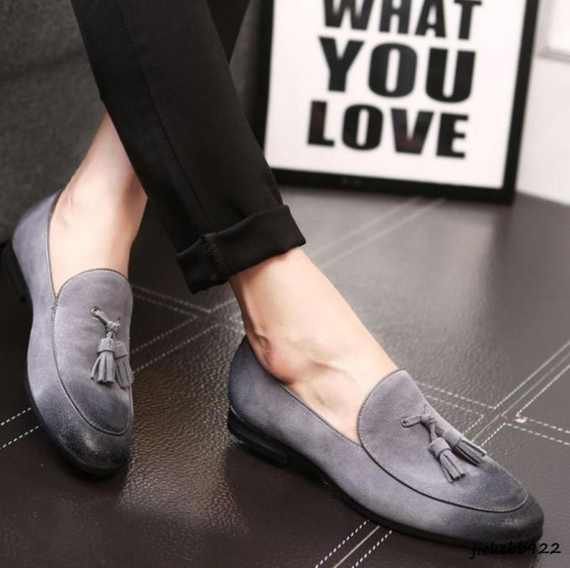 Men Business faux Suede Slip On Loafers Tassel Dress Formal driving Casual Shoes