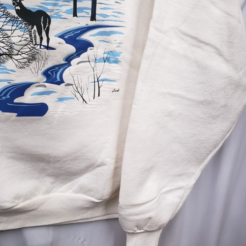 Vintage 90er Snowy Winter Forest mit Bäumen & Hirsch Sweatshirt Gr. L signiert Land - Bild 4 von 16
