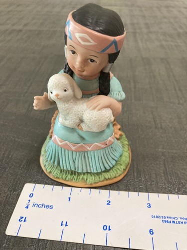 Vintage Homco Native American Indian Child Girl & Lamb 4" Statue Figurine - Picture 9 of 9