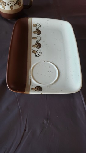 Vntg Otagiri Mushroom Mug W/RARE PLATE Stoneware Coffee Mug Banded Earth Tones - Picture 5 of 9