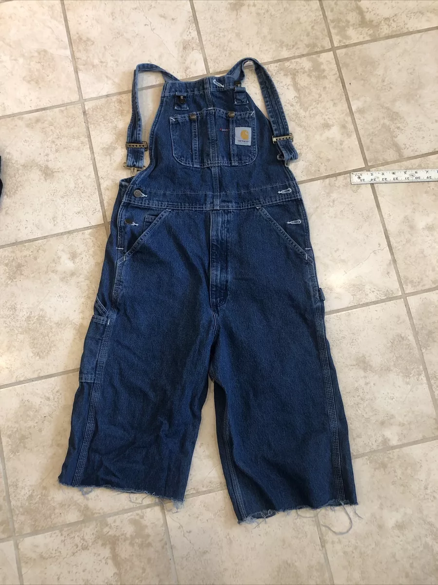 Carhartt Size 30x32 Blue Bib Denim Overalls Cutoff Leg Utility Cotton Men