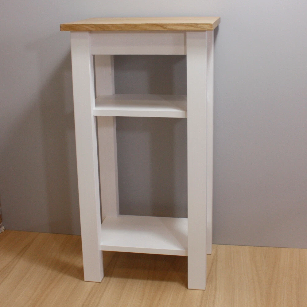 Painted or Unfinished Wood Hallway Table Wifi Shelf Oak top Cream White Grey