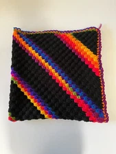 Cottage Granny Crochet Afghan Throw Lap Blanket 70s Boho Handmade Rainbow 38X38