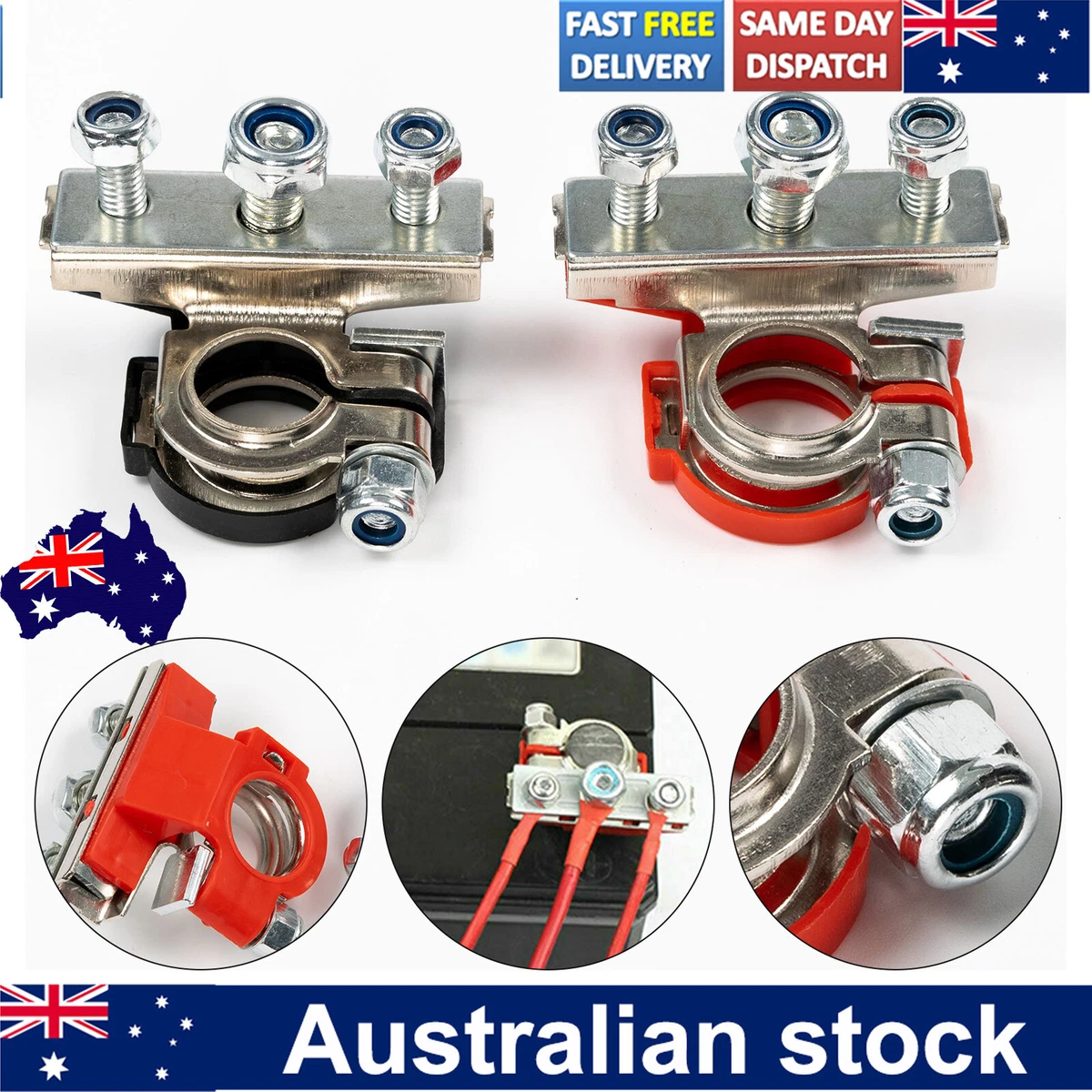 2pcs Universal 12V Battery Terminals Connectors Clamps 3 Way For