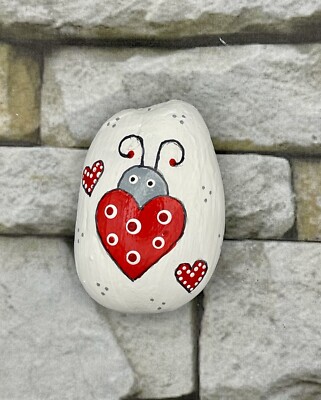Adorable Heart Shaped Love Bug, Unique Valentine Gift, Painted Rock