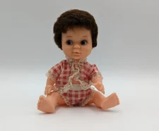 UNEEDA Doll Co. Vintage 1968 8" Drinking Doll Brown Rooted Hair Blue Eyes