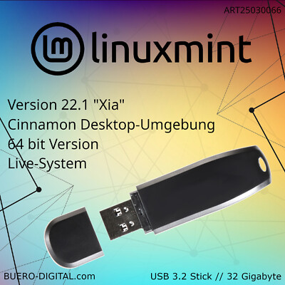 Linux Mint 22.1 Cinnamon - Live-USB-Stick - Leistungsfähig. Schnell. Modern.
