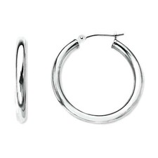 14K White Gold 2MM Shiny Round Tube Hoop Earrings, 20mm