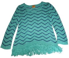 Ruby Rd Womens Top Tunic Sweater Pullover Size S Green Blue Fringe EUC