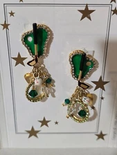 Lunch at The Ritz Golf Glace 24K Gold Plated Dangly Pierced Post Earrings