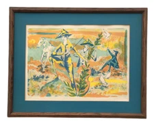 Vintage Pencil Signed Lithograph Print Jean Charnotet Framed Matted Fairy Tales