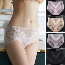 Women Briefs Mid High Ultra Thin Hollow Out Seamless Sheer Mesh Plus Size Panty