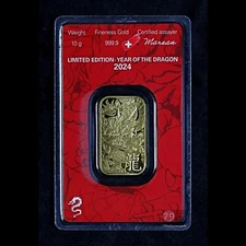2024 Argor-Heraeus Year Of The Dragon Gold Bar 10 Grams (10g) Sealed In Assay