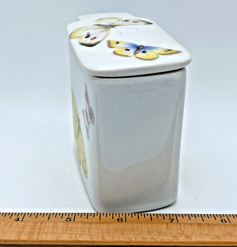 Vintage Butterfly Ceramic Potpourri Lidded Container Box Made in USA 1980's-A64 - Afbeelding 4 van 11